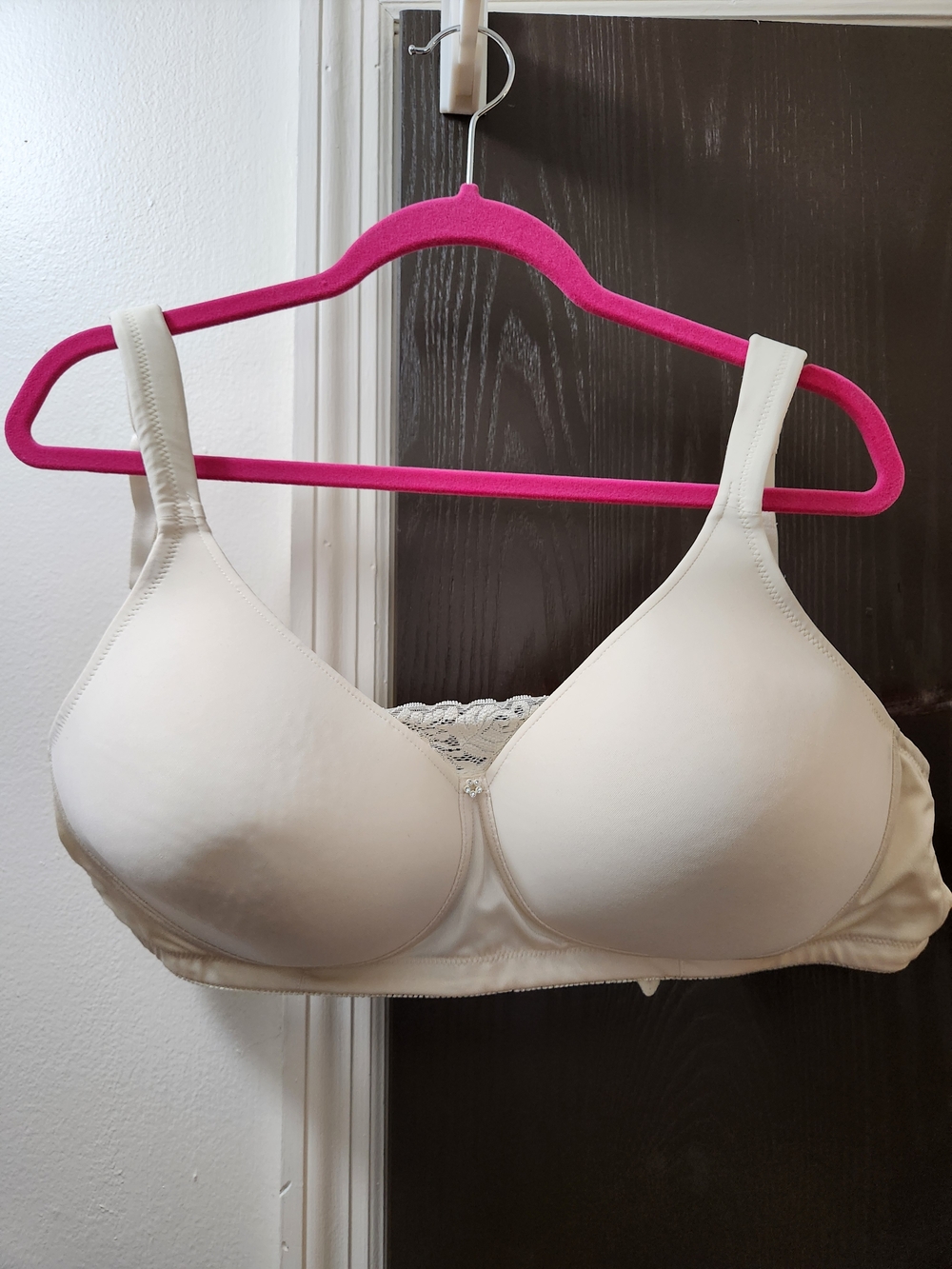 Ivory Wireless Pocketed Bra with Lace Accent